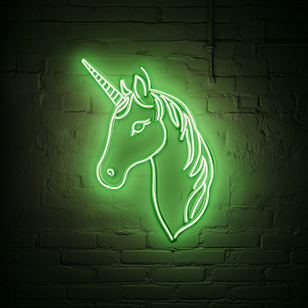 Unicorn Head - Green Neon Sign, 18 Inches