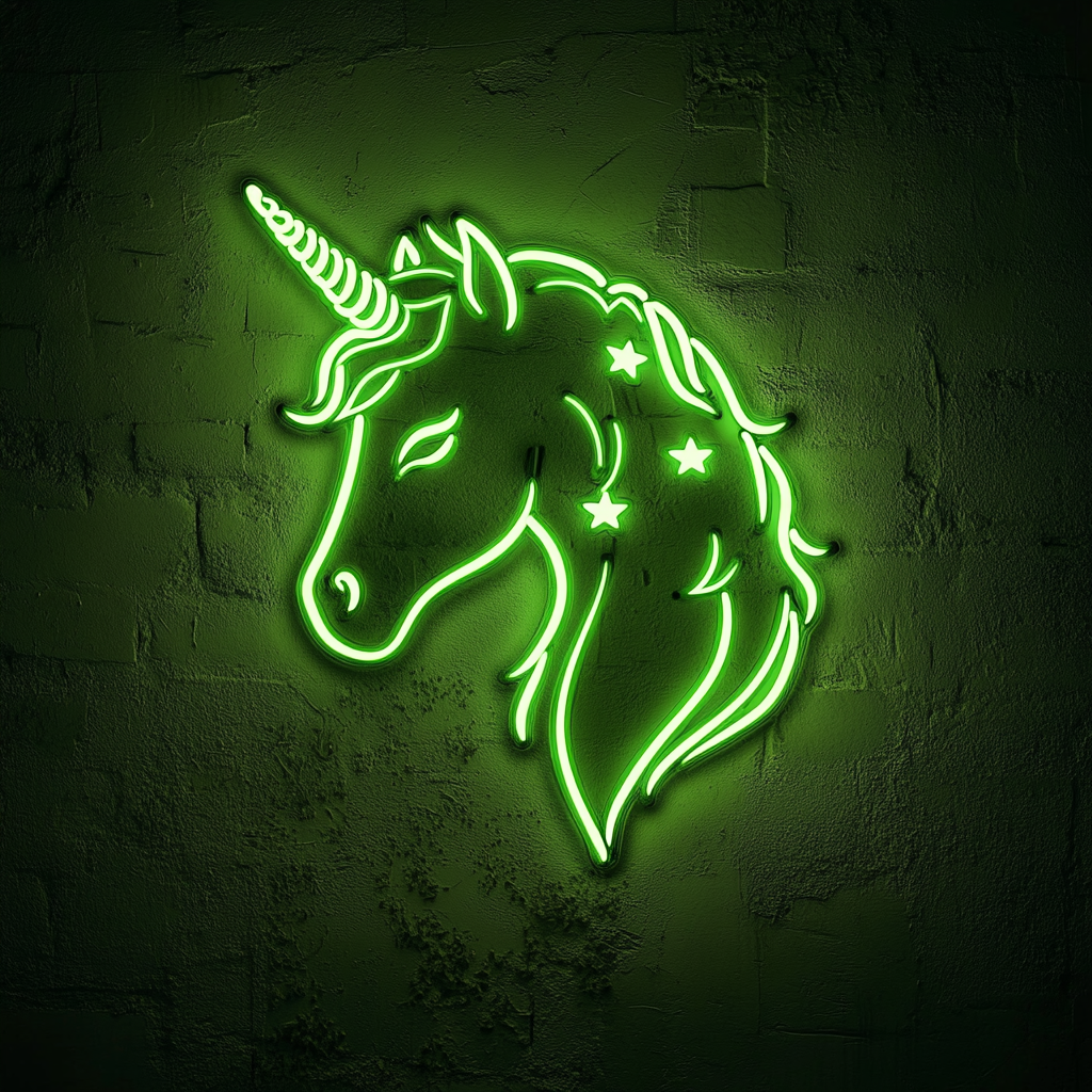 Unicorn with Stars - Green Neon Sign, 24 Inches