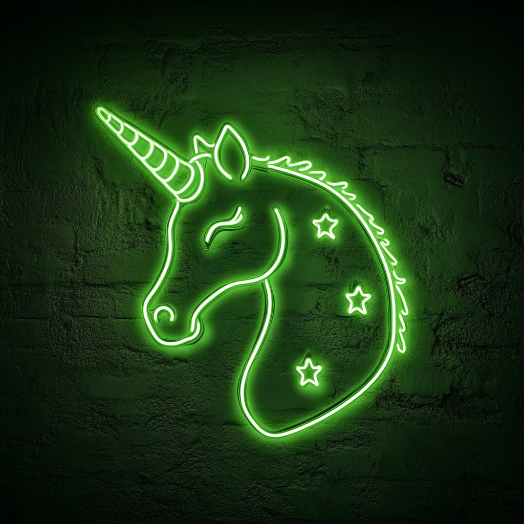 Unicorn with Stars - Green Neon Sign, 18 Inches
