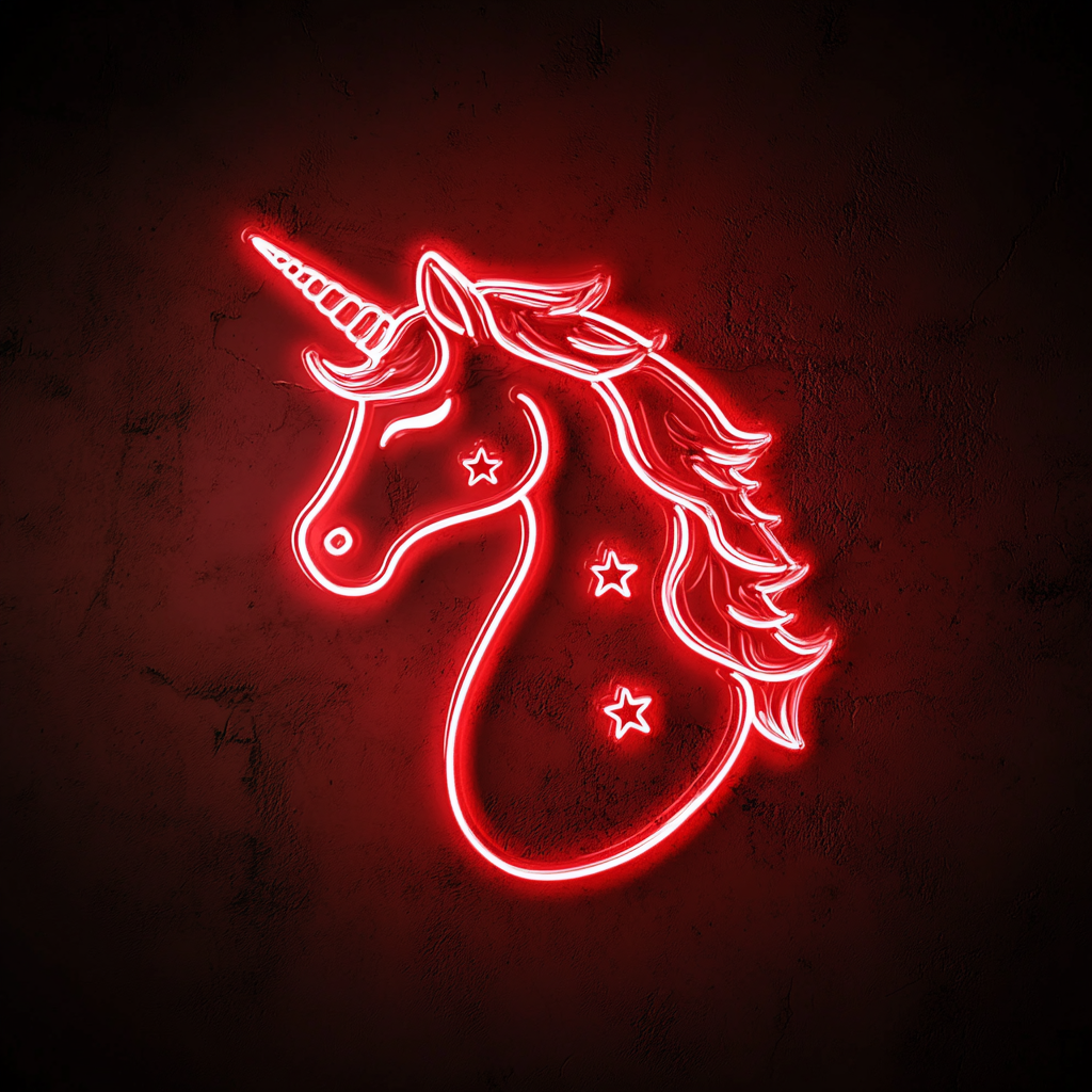 Unicorn with Stars - Red Neon Sign, 18 Inches