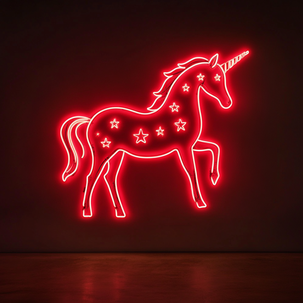 Unicorn with Stars - Red Neon Sign, 24 Inches