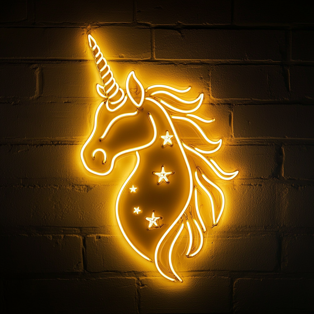 Unicorn with Stars - Yellow Neon Sign, 18 Inches