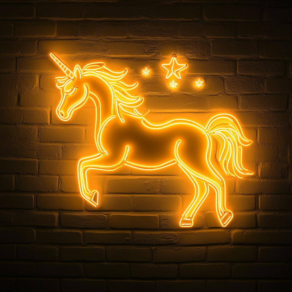 Unicorn with Stars - Yellow Neon Sign, 24 Inches