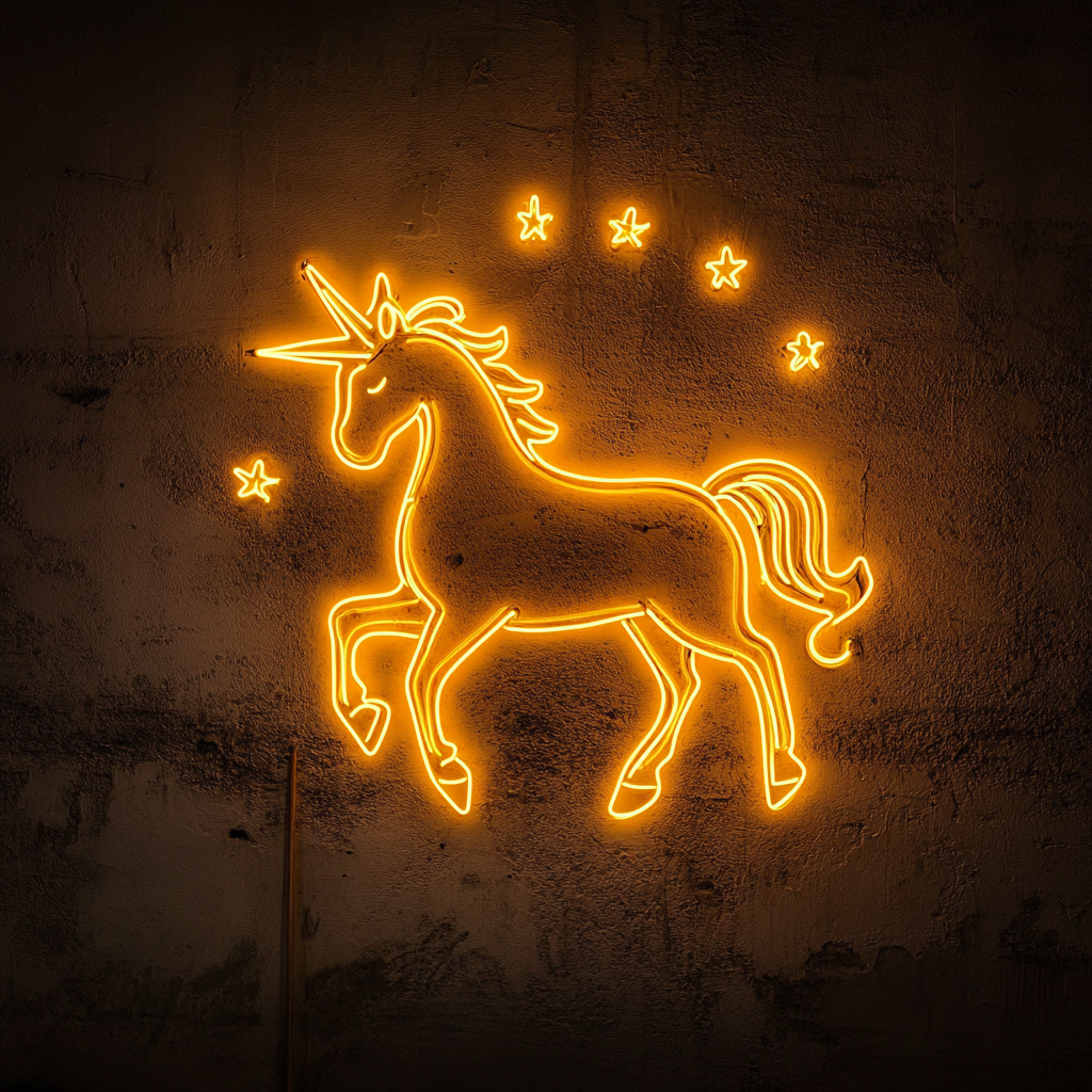 Unicorn with Stars - Yellow Neon Sign, 24 Inches