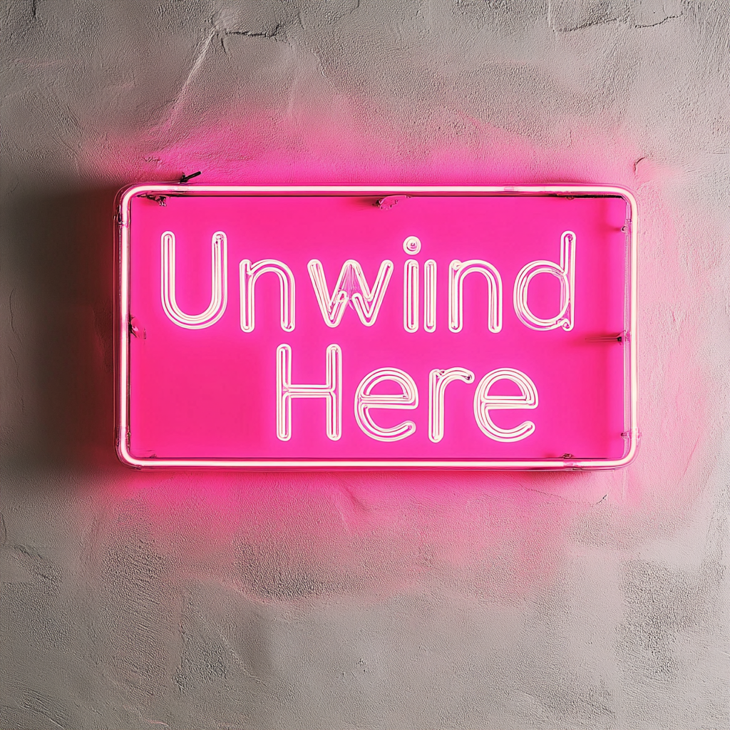 "Unwind Here" - Pink Neon Sign, 24 Inches