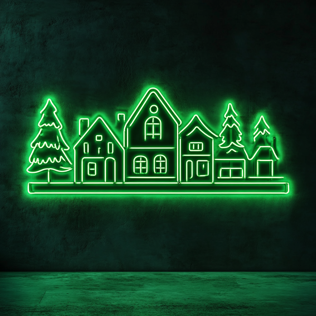 Village - Green Neon Sign, 18 Inches