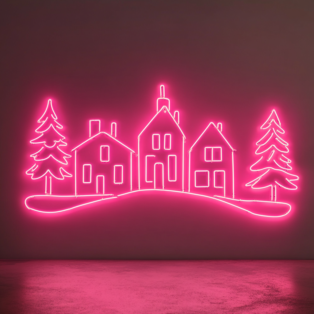 Village - Pink Neon Sign, 18 Inches