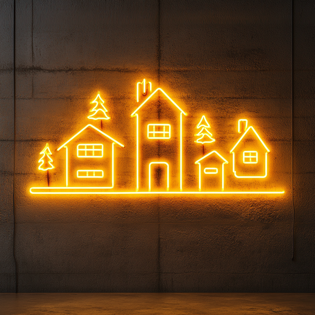 Village - Yellow Neon Sign, 18 Inches