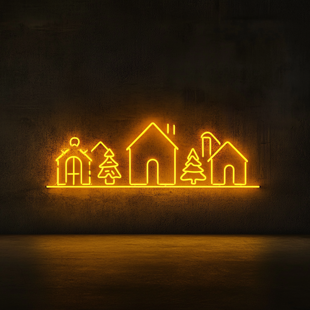 Village - Yellow Neon Sign, 18 Inches