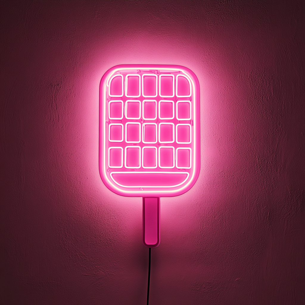Waffle Iron - Pink Neon Sign, 24 Inches
