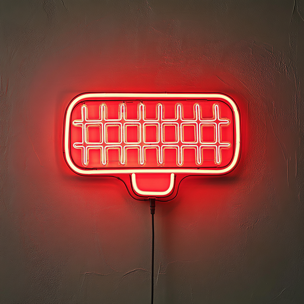 Waffle Iron - Red Neon Sign, 18 Inches