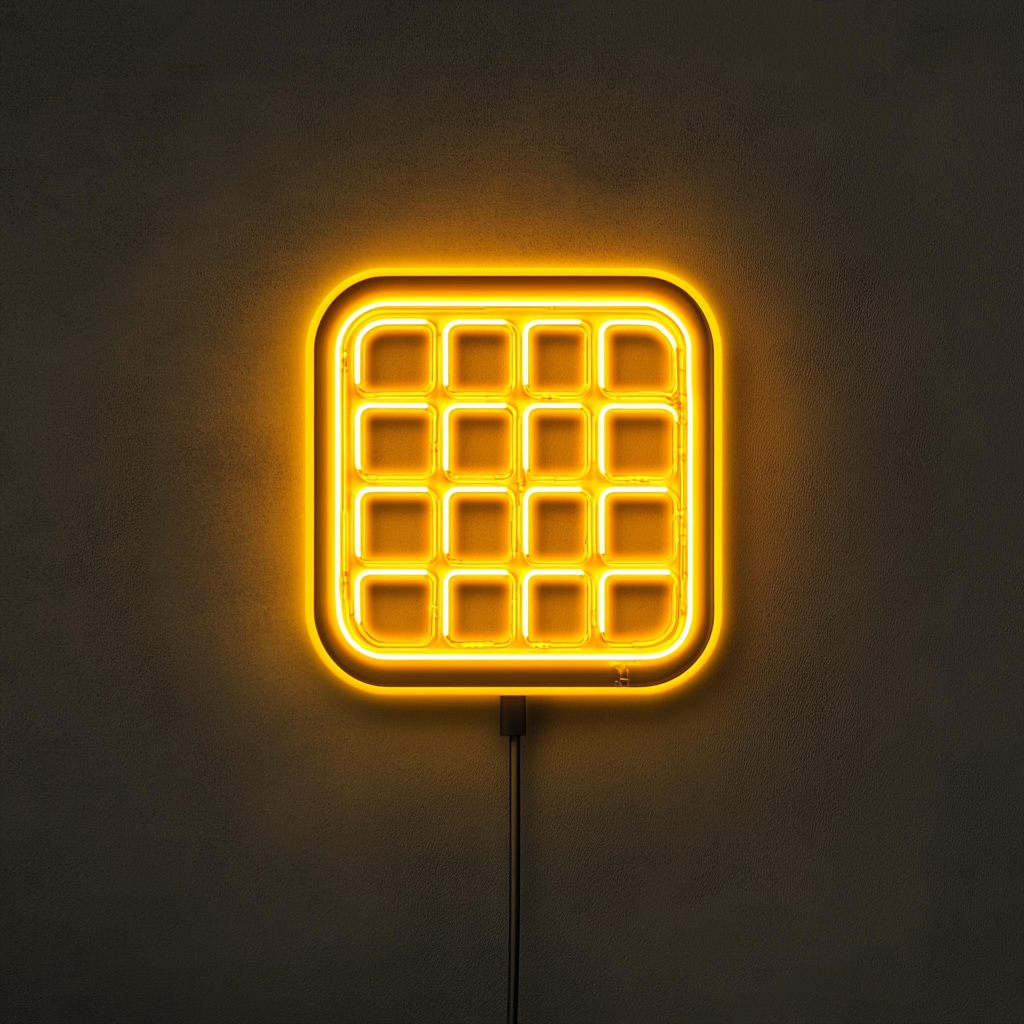 Waffle Iron - Yellow Neon Sign, 18 Inches