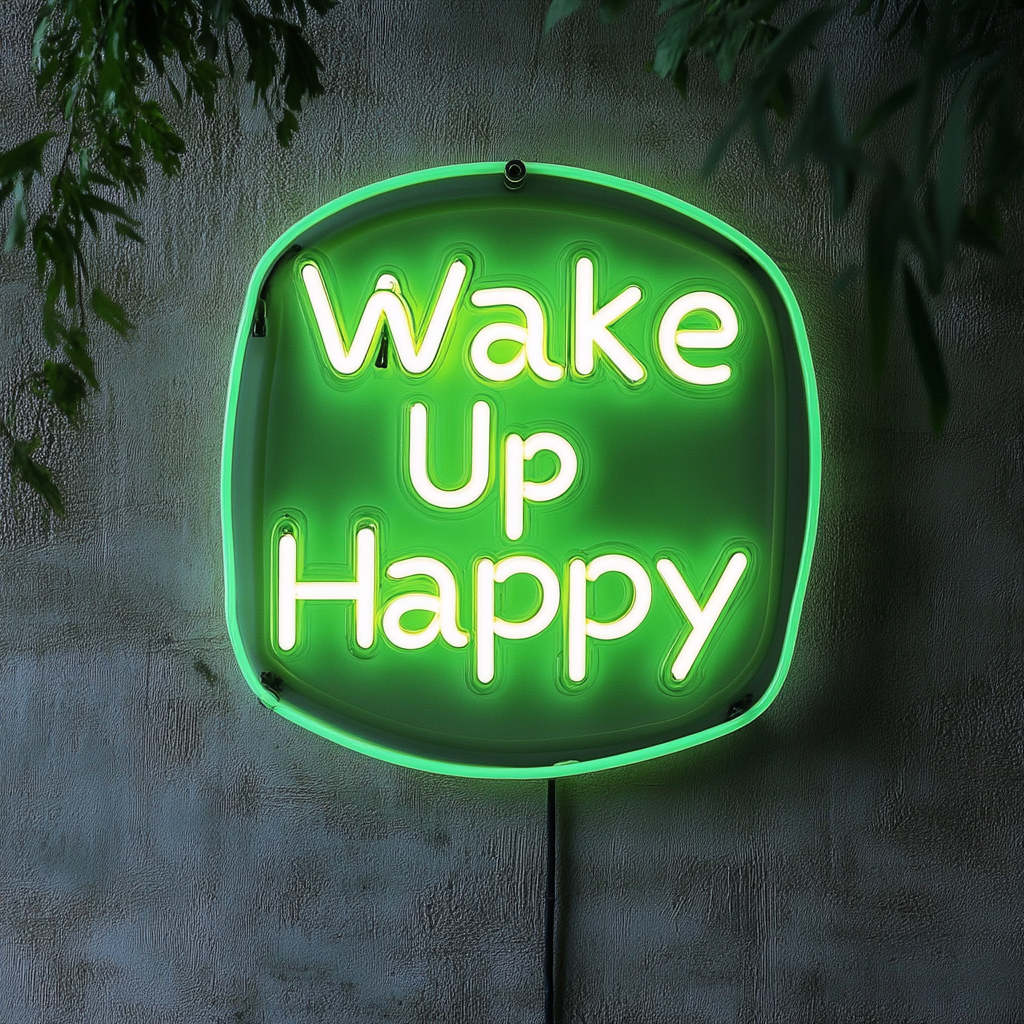 Wake Up Happy - Green Neon Sign, 24 Inches