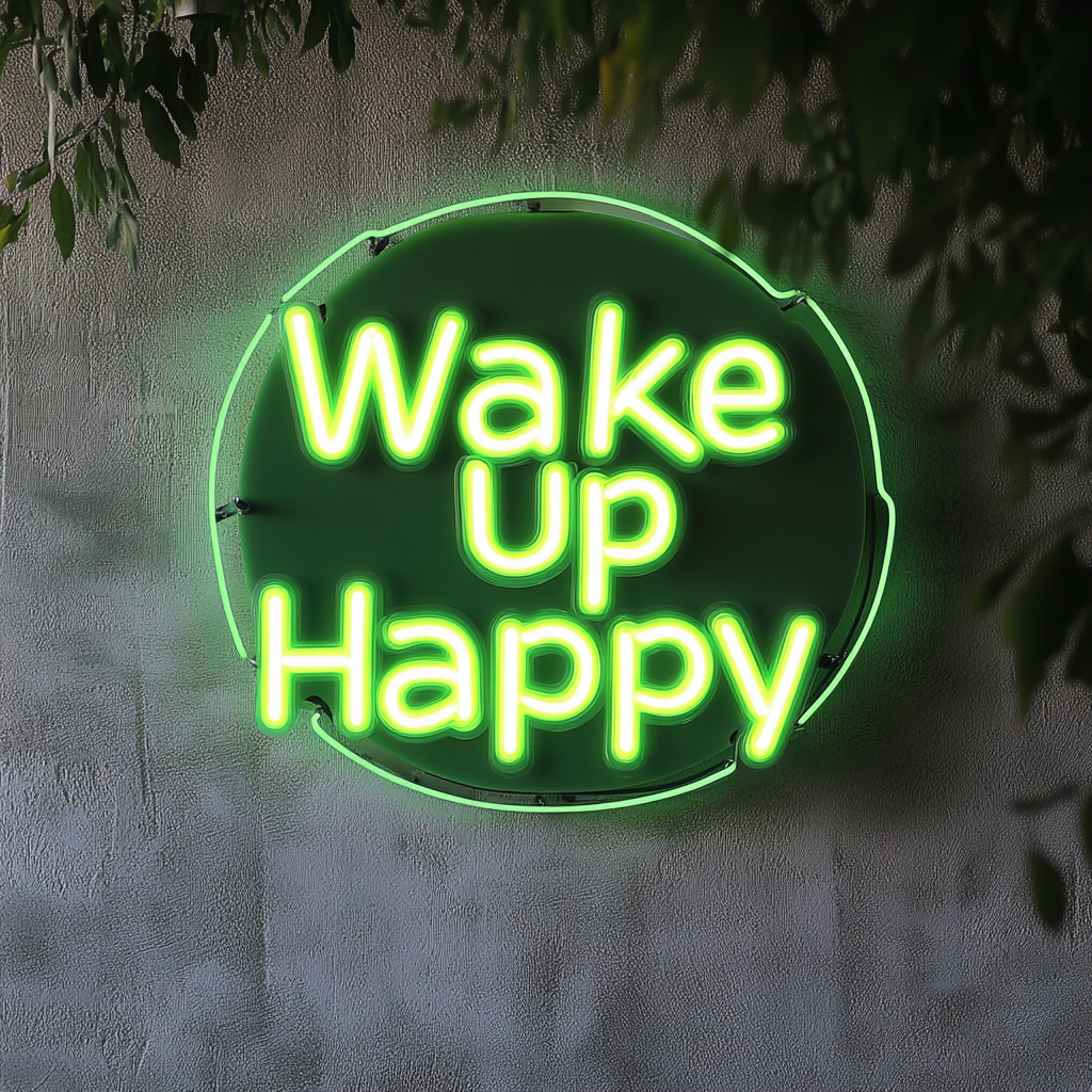 Wake Up Happy - Green Neon Sign, 24 Inches
