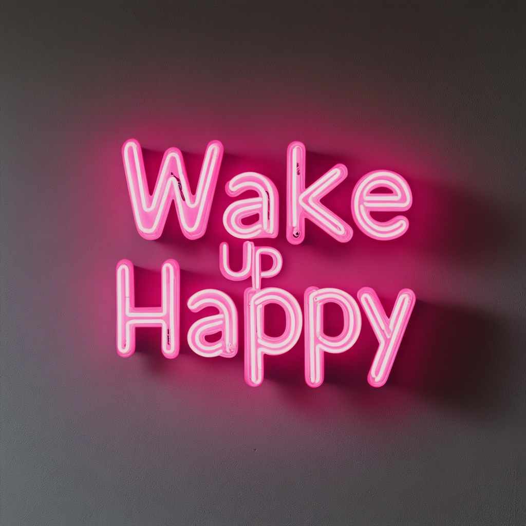 Wake Up Happy - Pink Neon Sign, 24 Inches