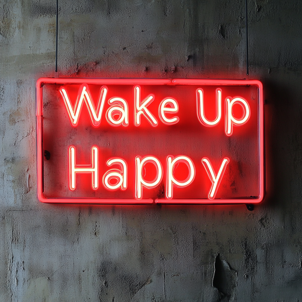 Wake Up Happy - Red Neon Sign, 18 Inches