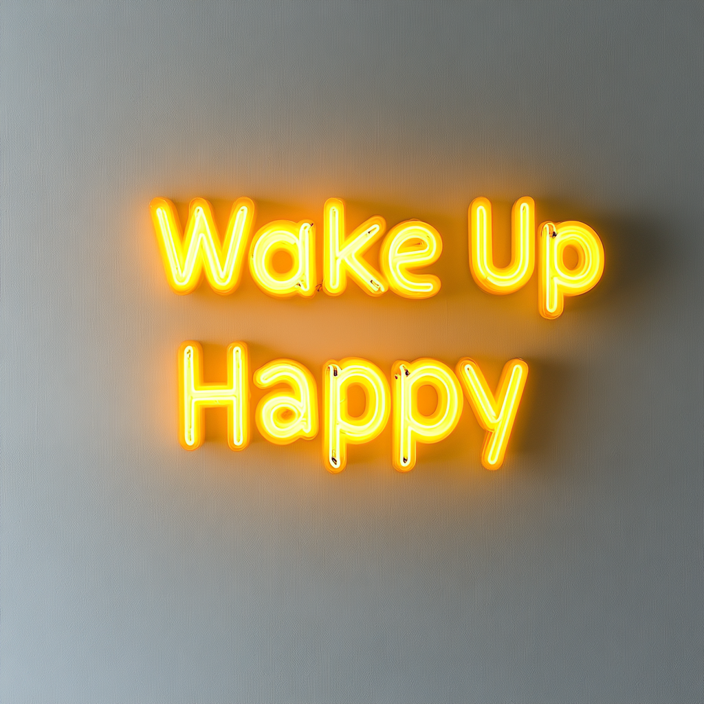 Wake Up Happy - Yellow Neon Sign, 24 Inches