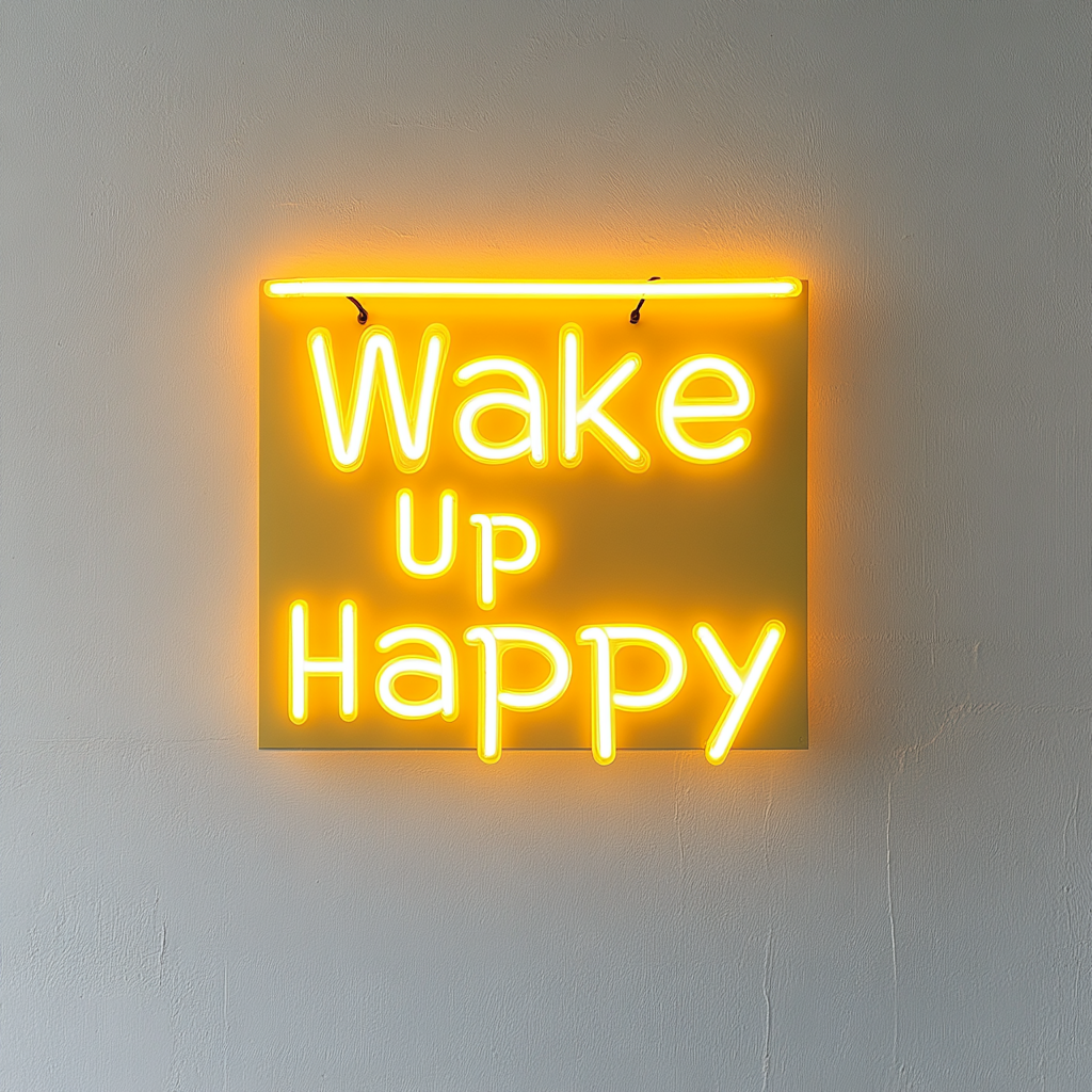 Wake Up Happy - Yellow Neon Sign, 24 Inches