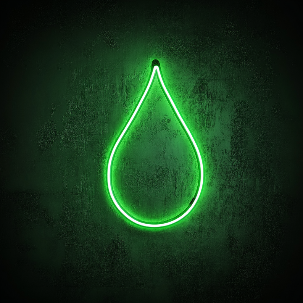 Water Droplet - Green Neon Sign, 24 Inches