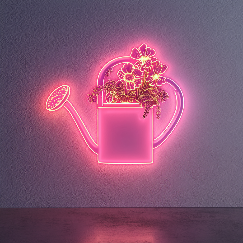 Watering Can with Flowers - Pink Neon Sign, 24 Inches