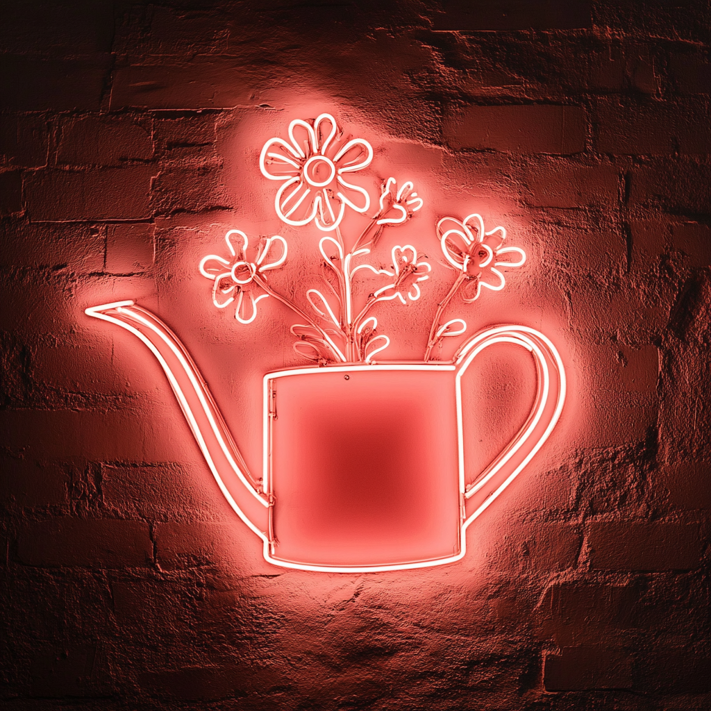 Watering Can with Flowers - Pink Neon Sign, 24 Inches