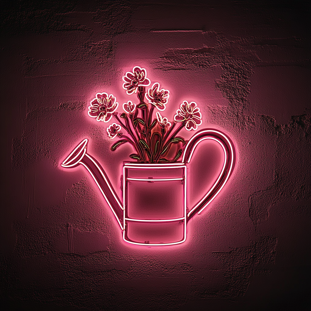 Watering Can with Flowers - Pink Neon Sign, 24 Inches