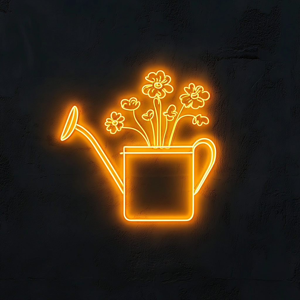 Watering Can with Flowers - Yellow Neon Sign, 24 Inches