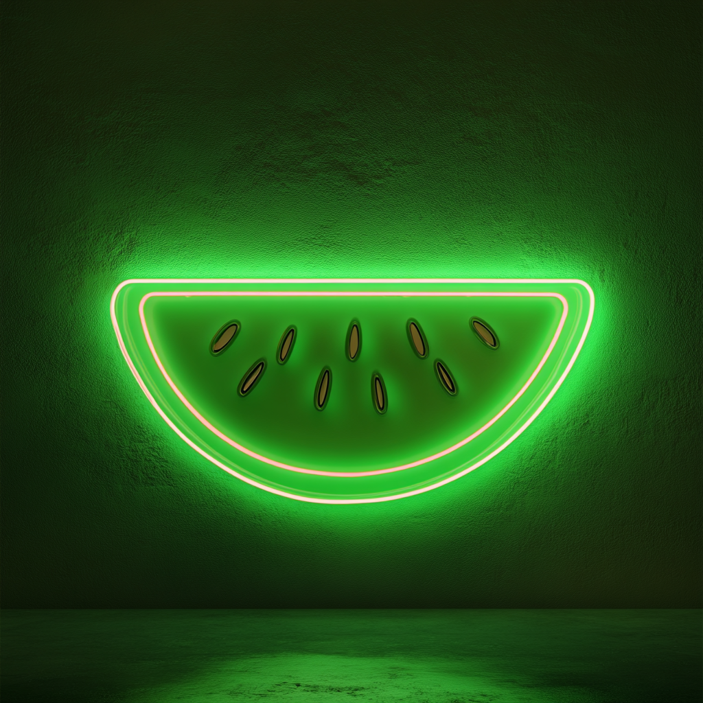 Watermelon Slice with Seeds - Green Neon Sign, 24 Inches