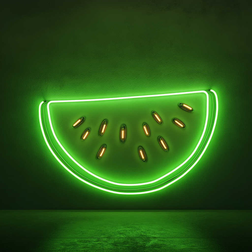 Watermelon Slice with Seeds - Green Neon Sign, 24 Inches