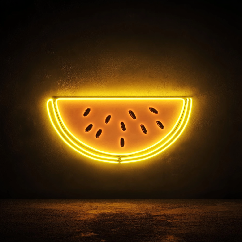Watermelon Slice with Seeds - Yellow Neon Sign, 18 Inches