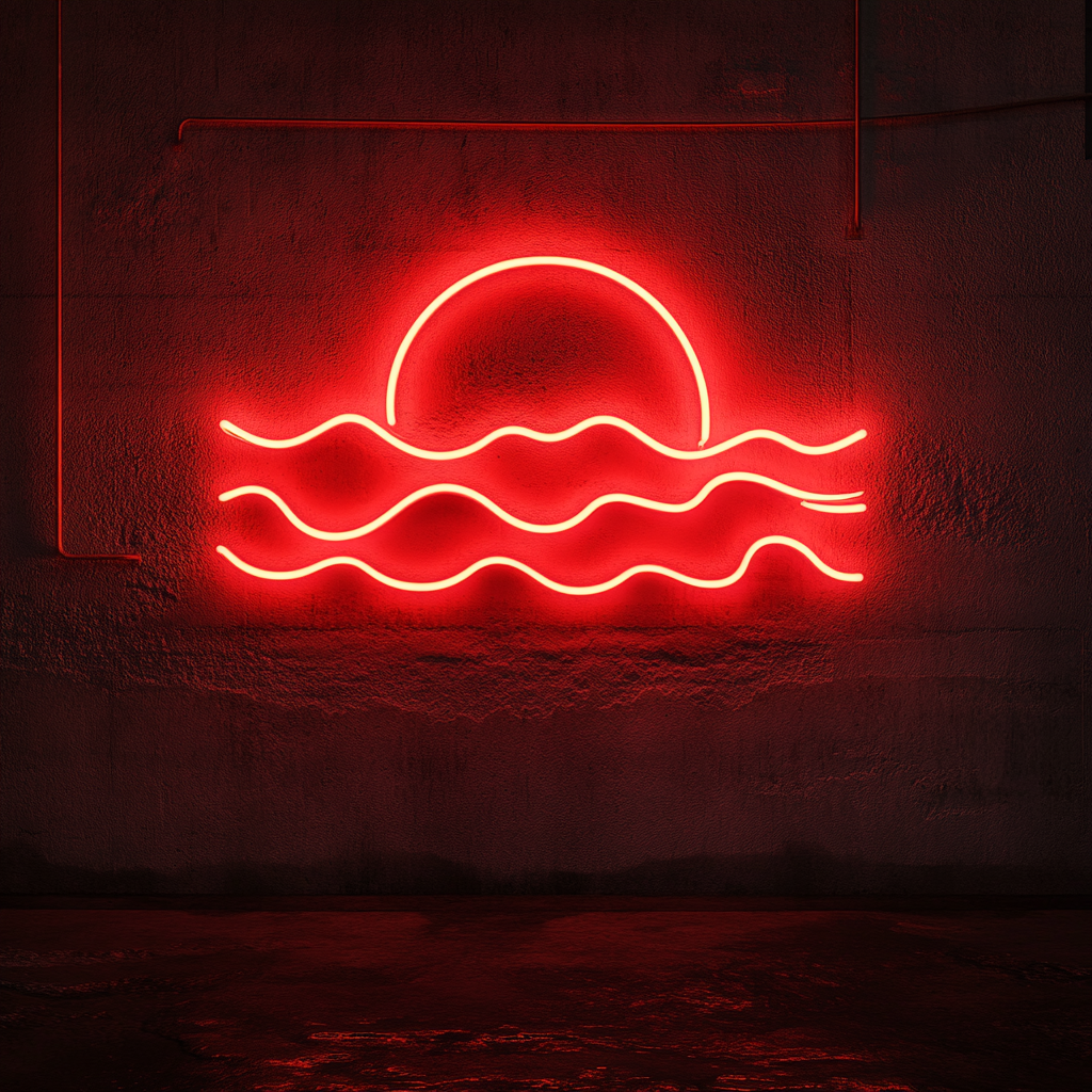 Wavy Ocean - Red Neon Sign, 18 Inches