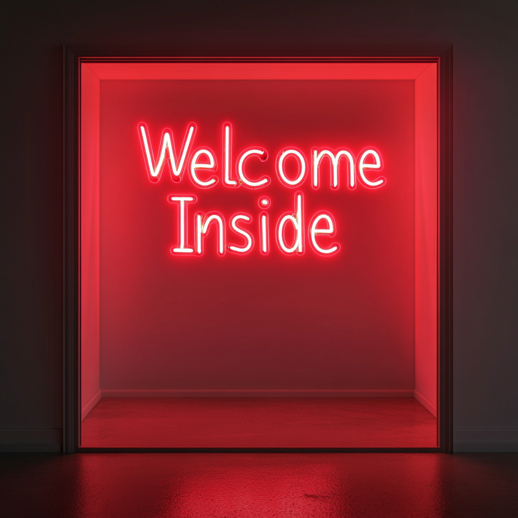 "Welcome Inside" - Red Neon Sign, 18 Inches