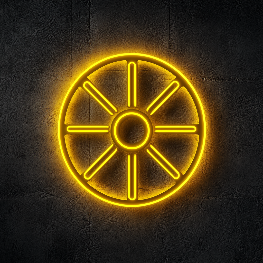 Wheel - Yellow Neon Sign, 18 Inches