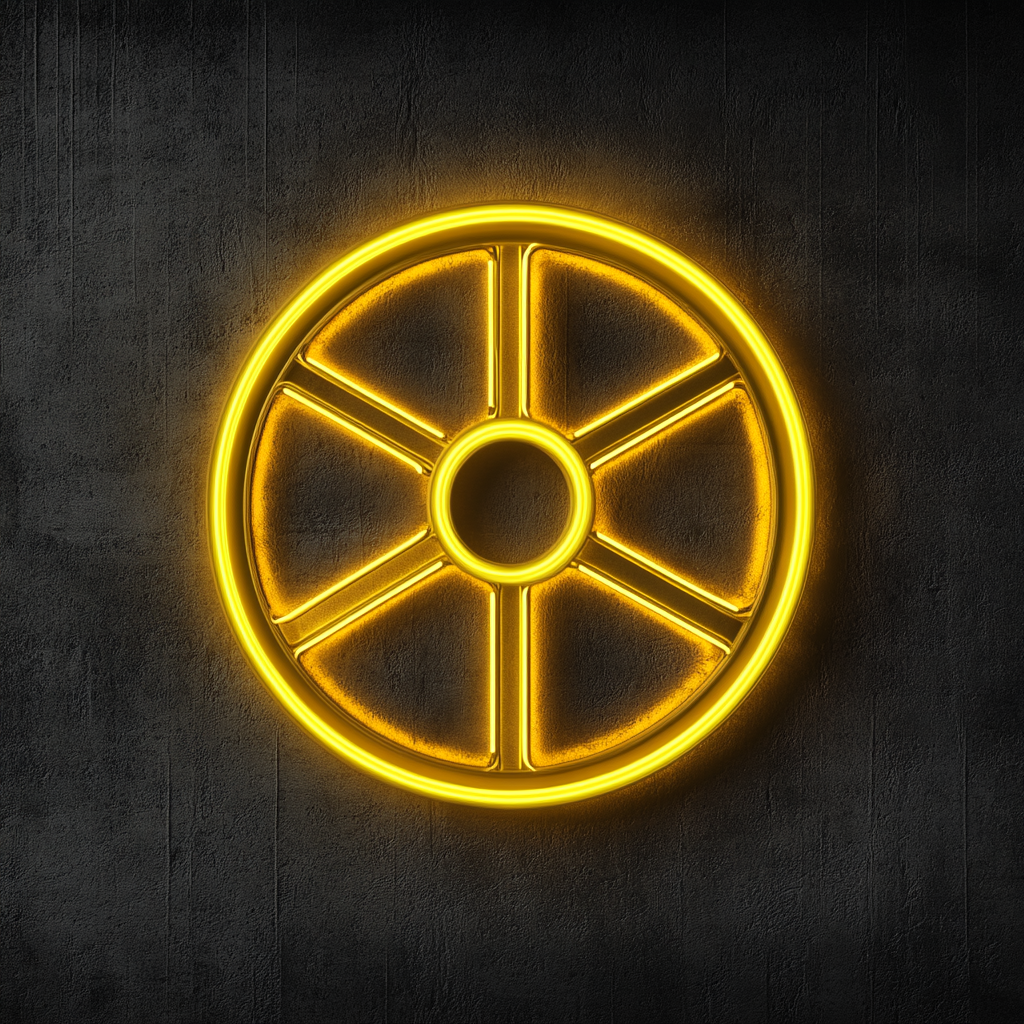 Wheel - Yellow Neon Sign, 24 Inches