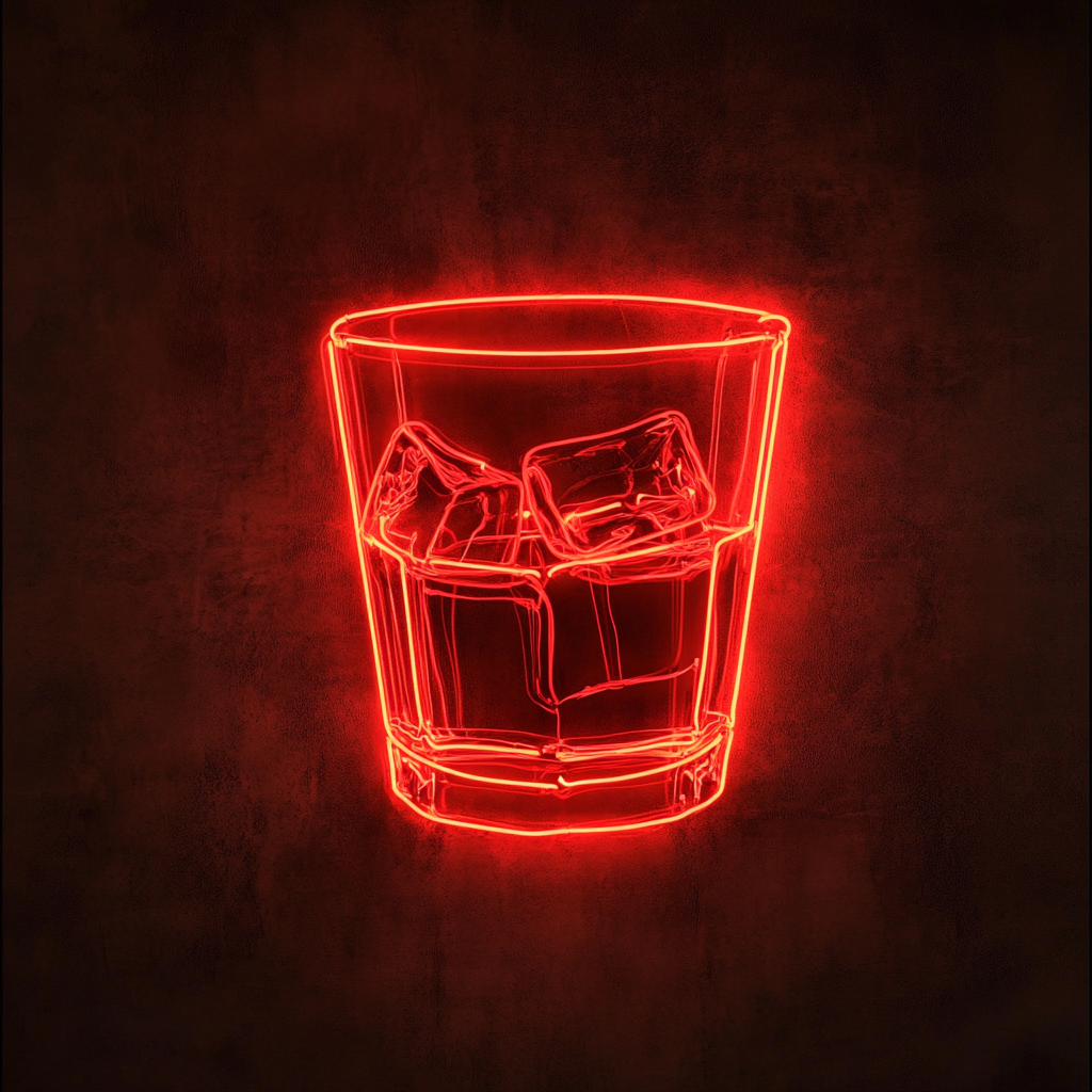 Whiskey Glass - Red Neon Sign, 24 Inches