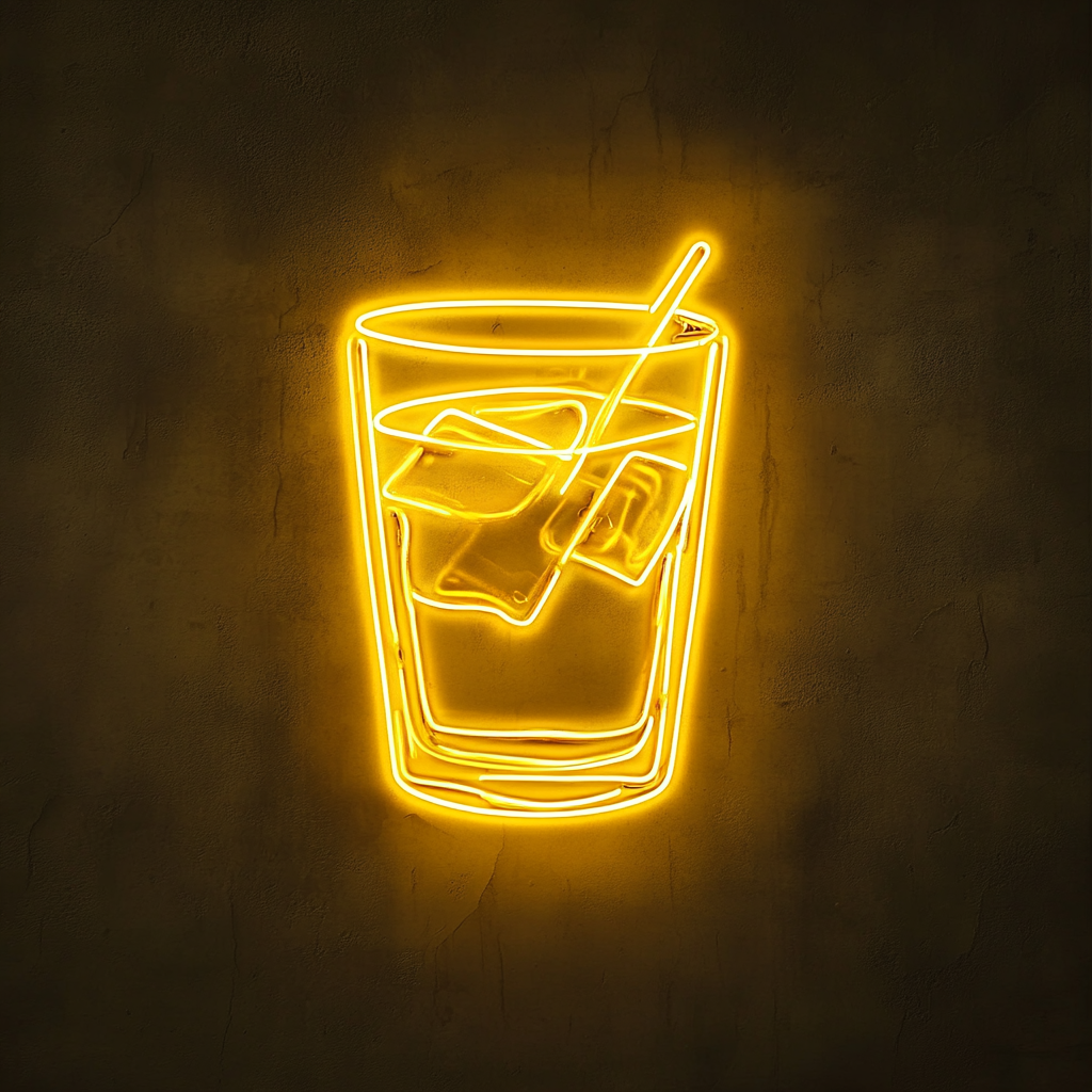 Whiskey Glass - Yellow Neon Sign, 24 Inches