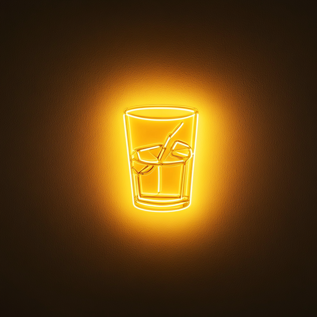 Whiskey Glass - Yellow Neon Sign, 18 Inches