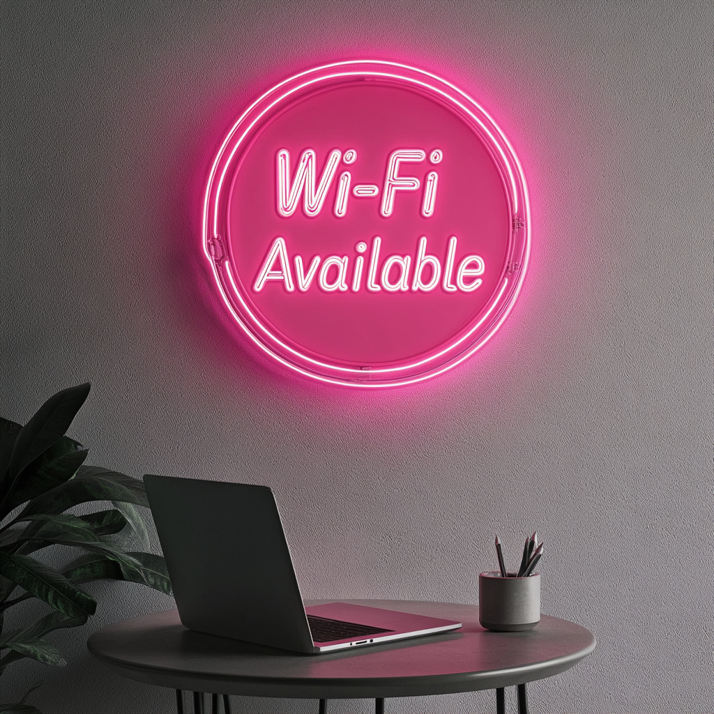 "Wi-Fi Available" - Pink Neon Sign, 18 Inches