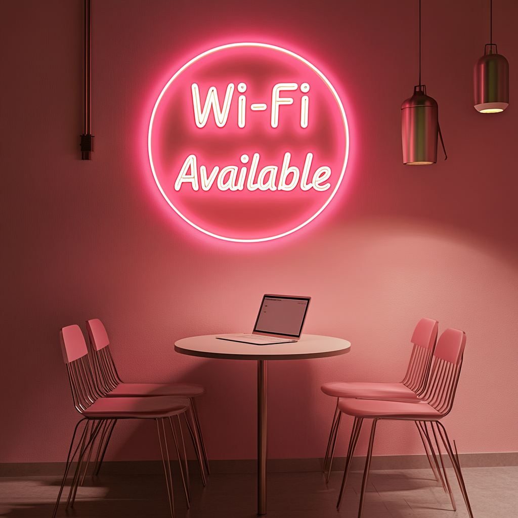 "Wi-Fi Available" - Pink Neon Sign, 24 Inches
