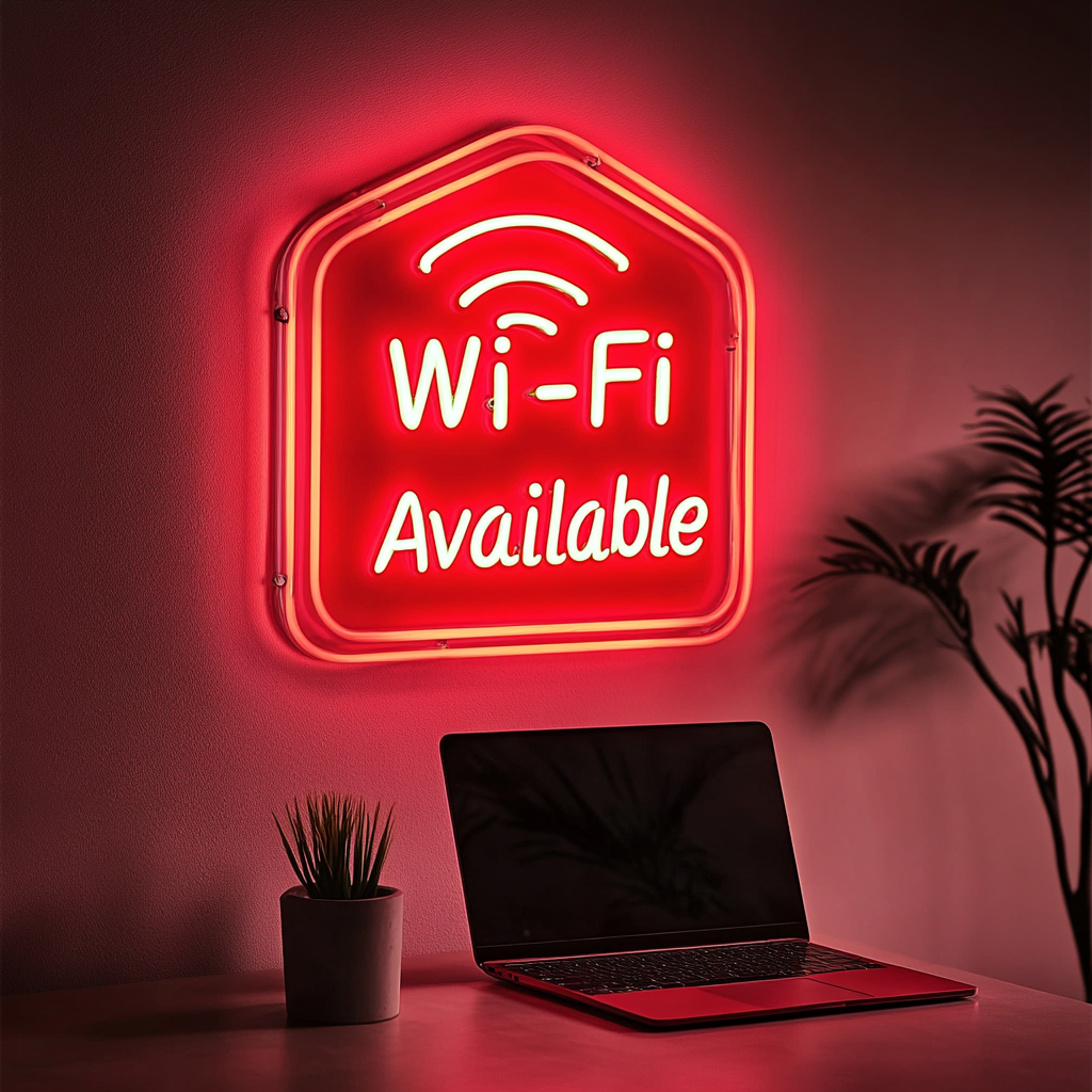 "Wi-Fi Available" - Red Neon Sign, 18 Inches