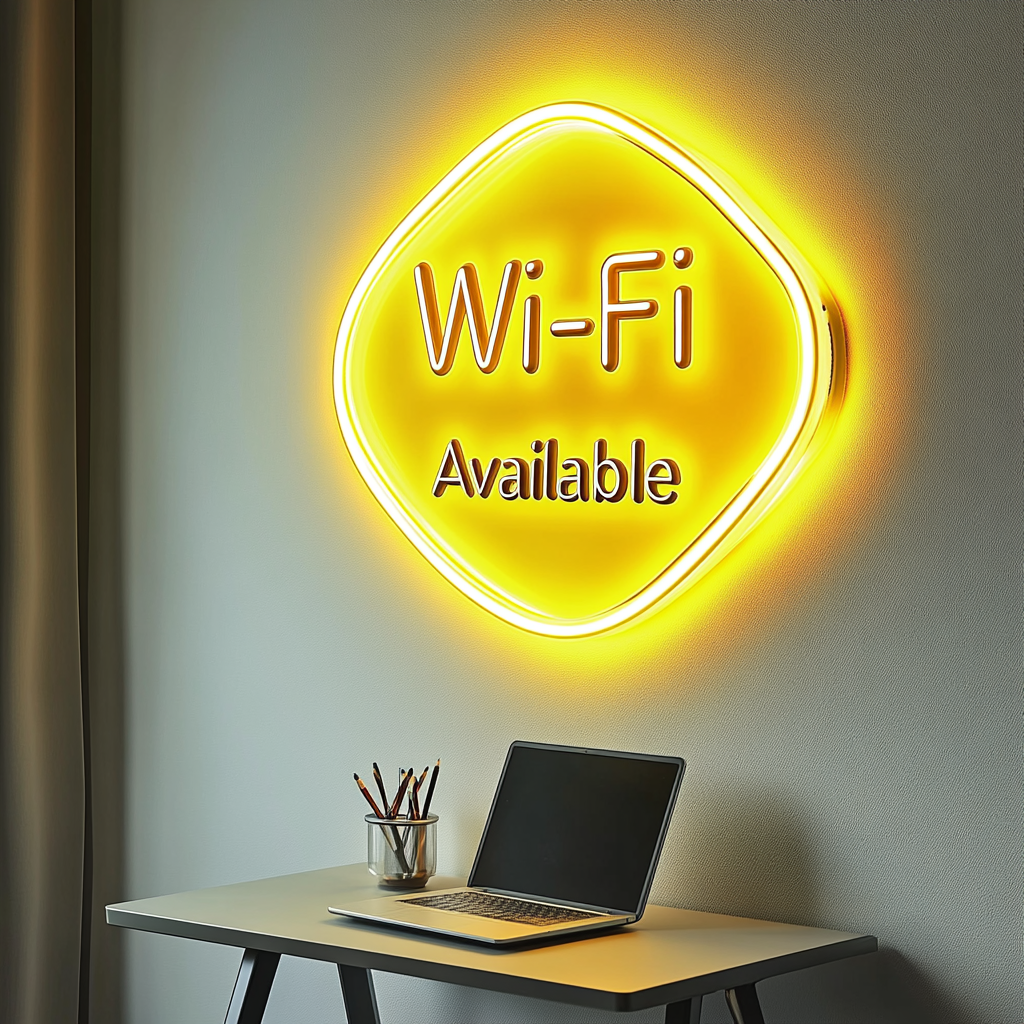 "Wi-Fi Available" - Yellow Neon Sign, 24 Inches