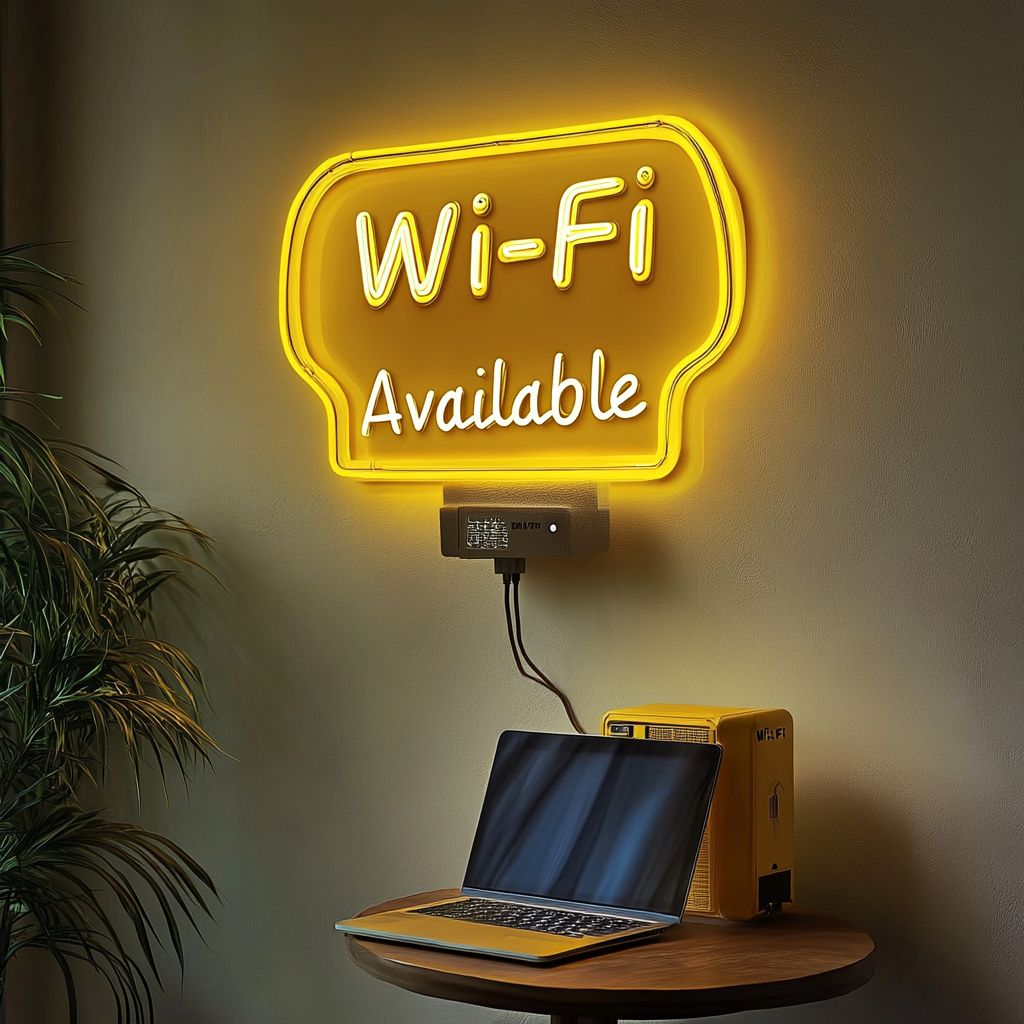 "Wi-Fi Available" - Yellow Neon Sign, 24 Inches