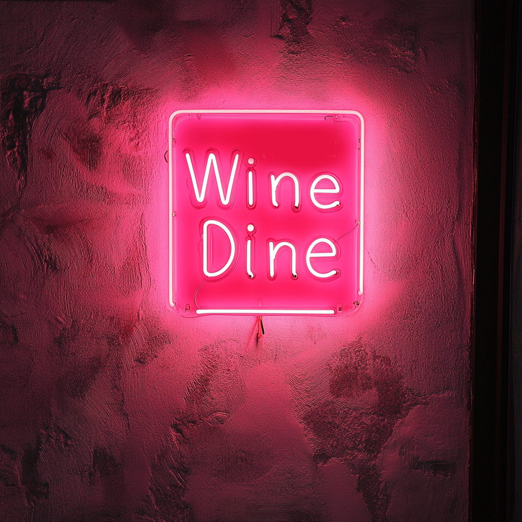 "Wine and Dine" - Pink Neon Sign, 18 Inches