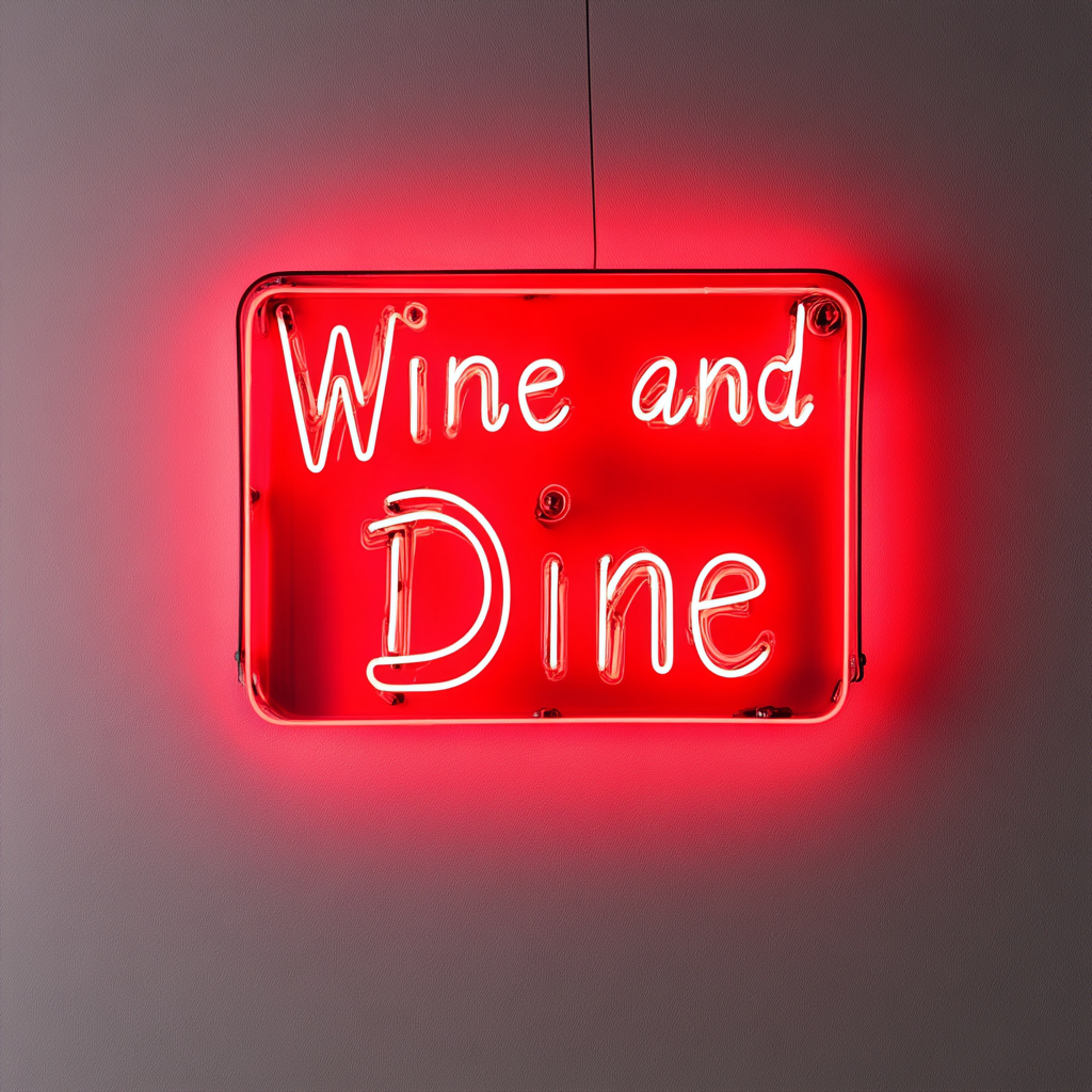 "Wine and Dine" - Red Neon Sign, 18 Inches