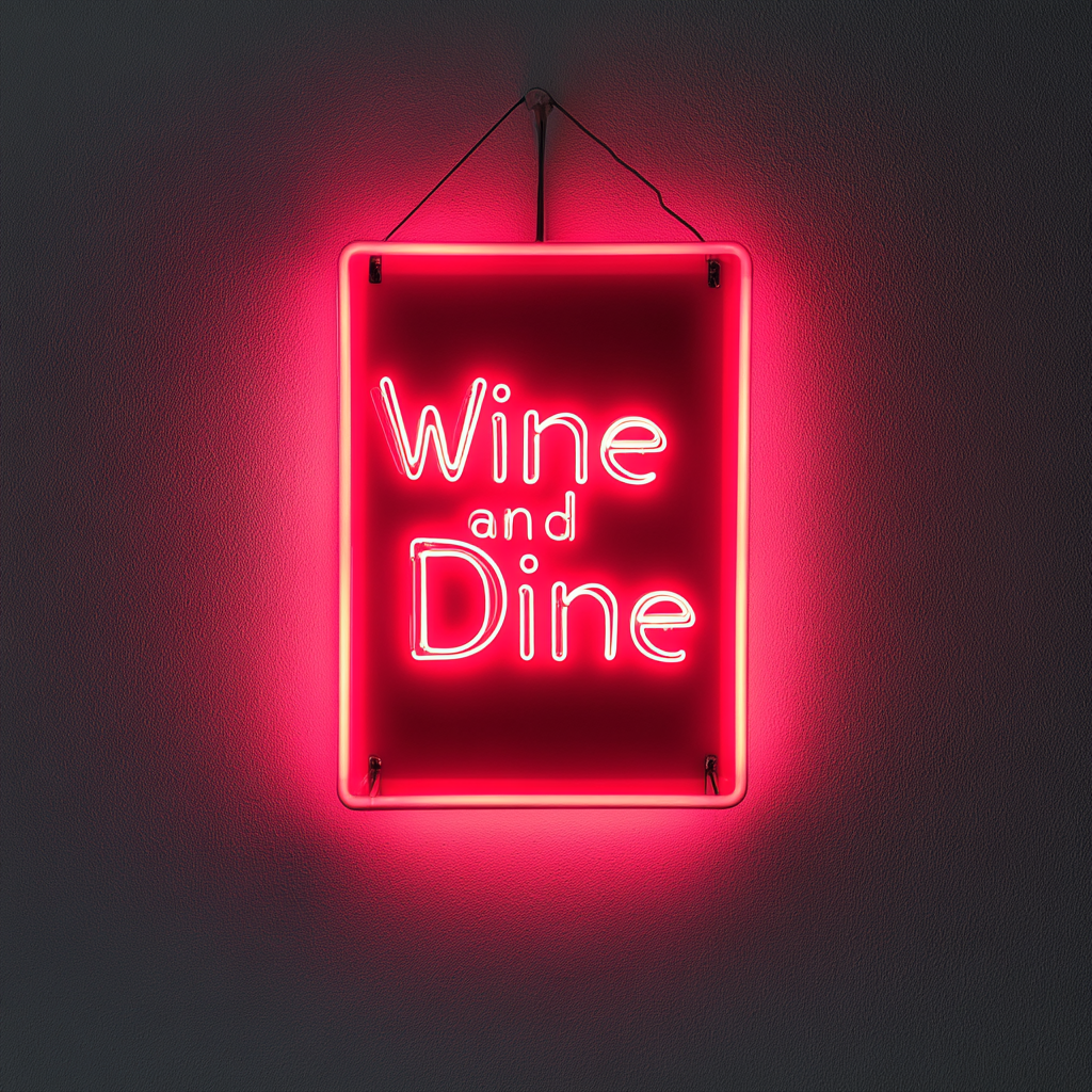 "Wine and Dine" - Red Neon Sign, 18 Inches