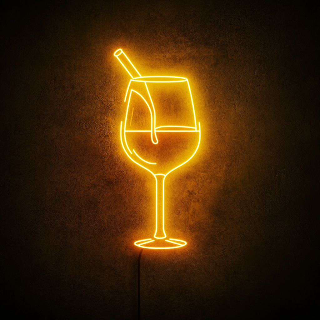 Wine Pouring into Glass - Yellow Neon Sign, 18 Inches