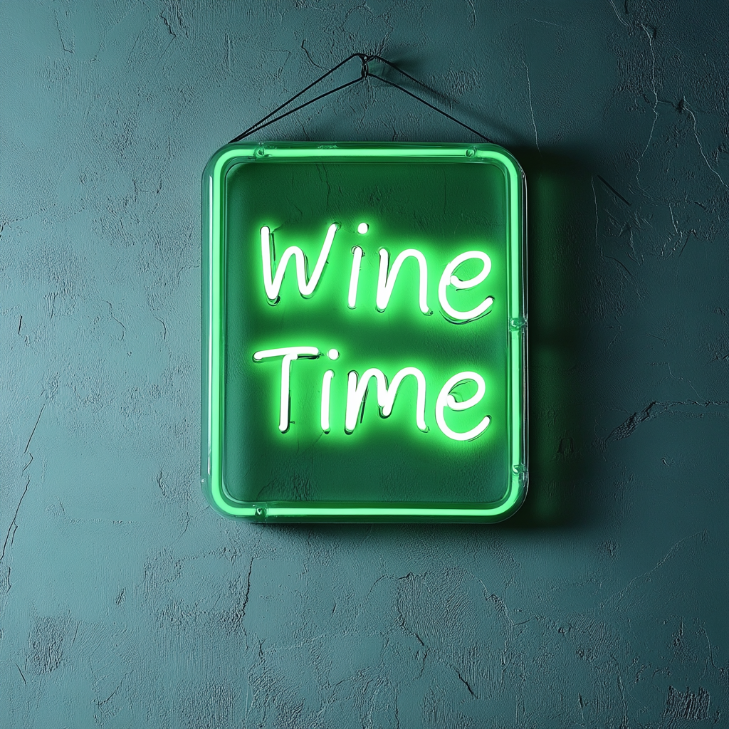 "Wine Time" - Green Neon Sign, 18 Inches