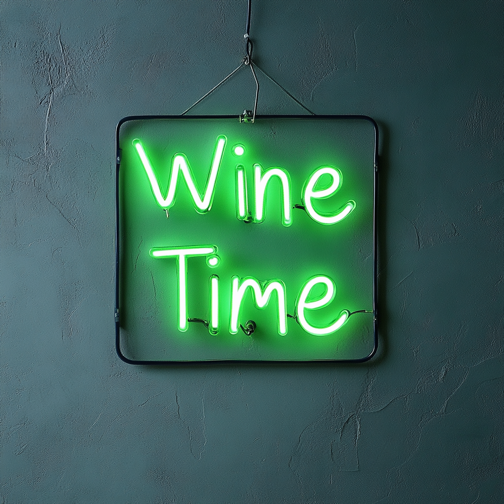 "Wine Time" - Green Neon Sign, 18 Inches