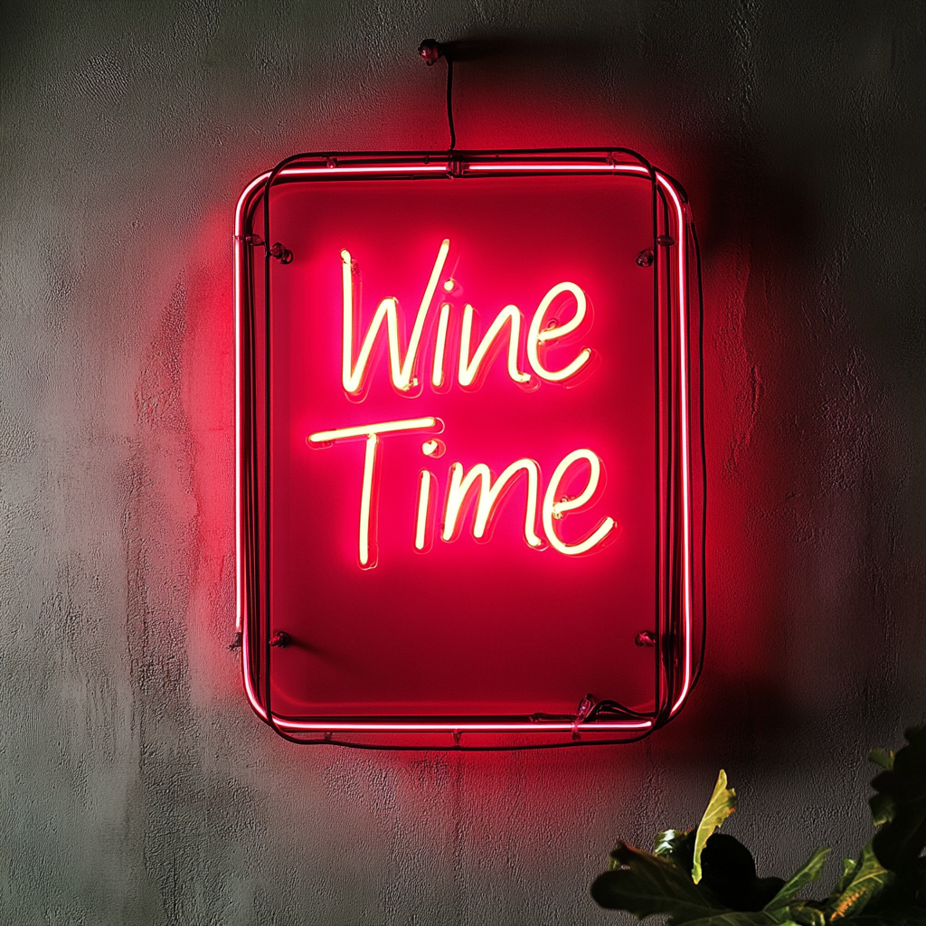 "Wine Time" - Red Neon Sign, 18 Inches