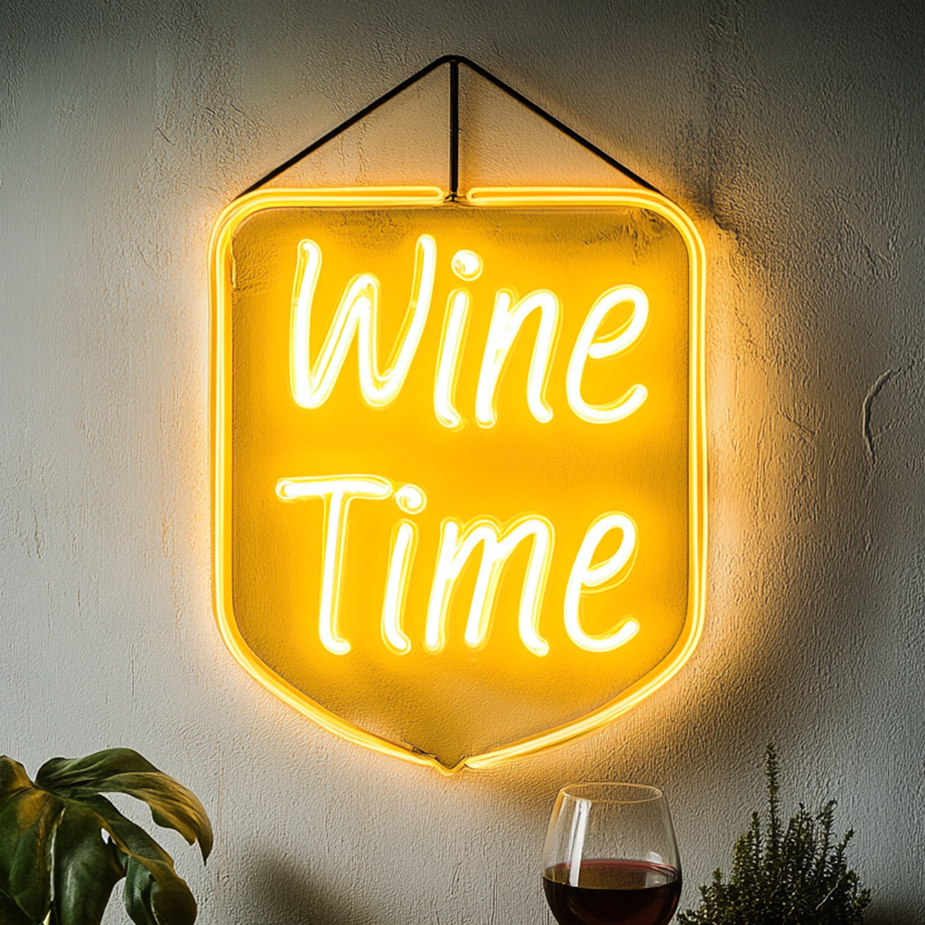 "Wine Time" - Yellow Neon Sign, 18 Inches